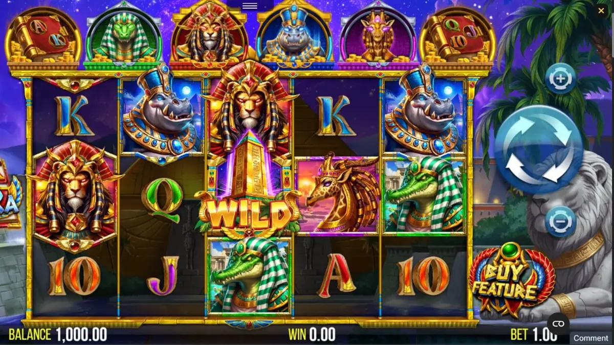 Tampilan visual slot 4TP Book of AfricRa dengan tema hewan Mesir Kuno