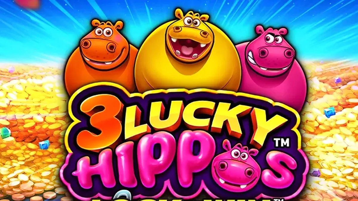 Tampilan visual permainan slot 3 Lucky Hippos dengan tema hewan yang ceria
